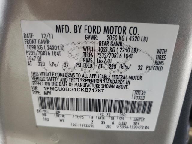 1FMCU0DG1CKB71787 - 2012 FORD ESCAPE XLT BEIGE photo 13