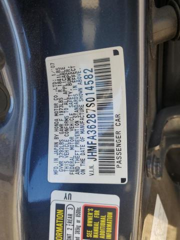 JHMFA36287S014582 - 2007 HONDA CIVIC HYBRID BLUE photo 12