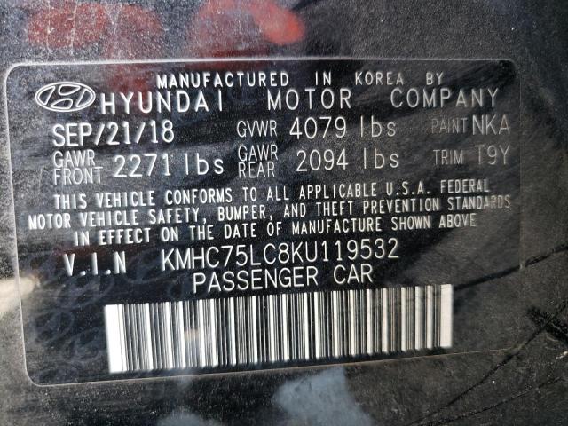 KMHC75LC8KU119532 - 2019 HYUNDAI IONIQ SEL BLACK photo 12