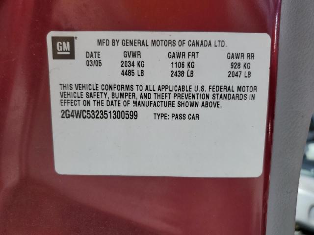 2G4WC532351300599 - 2005 BUICK LACROSSE CX MAROON photo 12