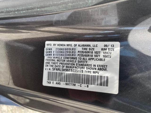 5FNRL5H96EB035178 - 2014 HONDA ODYSSEY TOURING GRAY photo 10