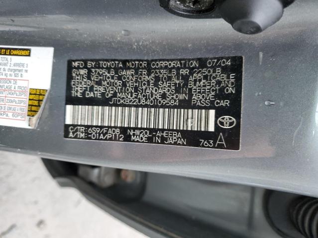 JTDKB22U840109584 - 2004 TOYOTA PRIUS GRAY photo 12