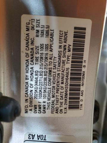 2HKRM4H35DH646676 - 2013 HONDA CR-V LX SILVER photo 13