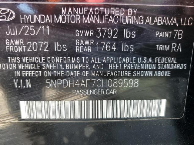 5NPDH4AE7CH089598 - 2012 HYUNDAI ELANTRA GLS BLACK photo 12