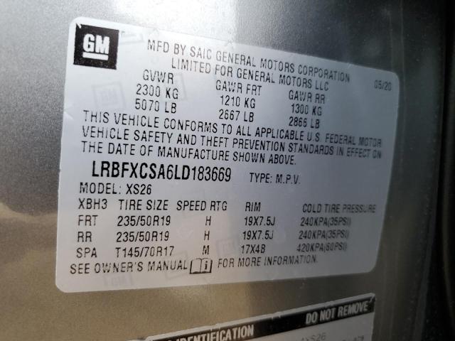 LRBFXCSA6LD183669 - 2020 BUICK ENVISION ESSENCE Մոխրագույն լուսանկար 14