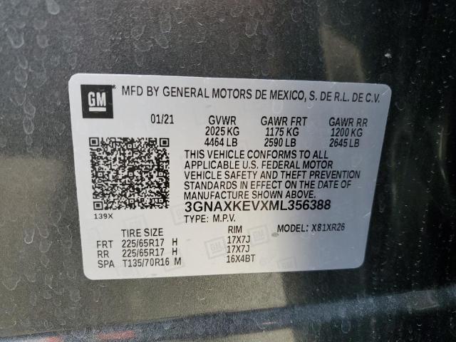 3GNAXKEVXML356388 - 2021 CHEVROLET EQUINOX LT GRAY photo 13