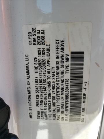 5FNYF6H06LB044776 - 2020 HONDA PILOT ELITE WHITE photo 13