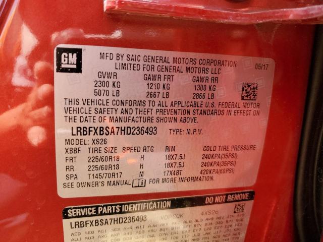 LRBFXBSA7HD236493 - 2017 BUICK ENVISION ESSENCE ბურგუნდია ფოტო 14