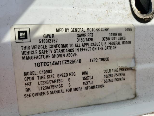 1GTEC14W1TZ525618 - 1996 GMC SIERRA C1500 WHITE photo 13