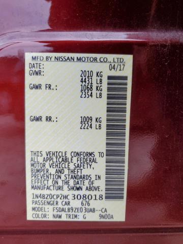 1N4BZ0CP2HC308018 - 2017 NISSAN LEAF S RED photo 12