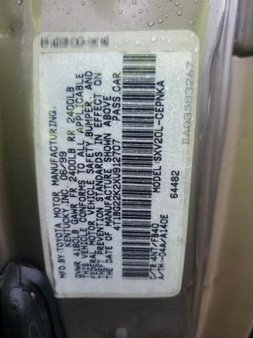 4T1BG22K2XU912707 - 1999 TOYOTA CAMRY CE BEIGE photo 12