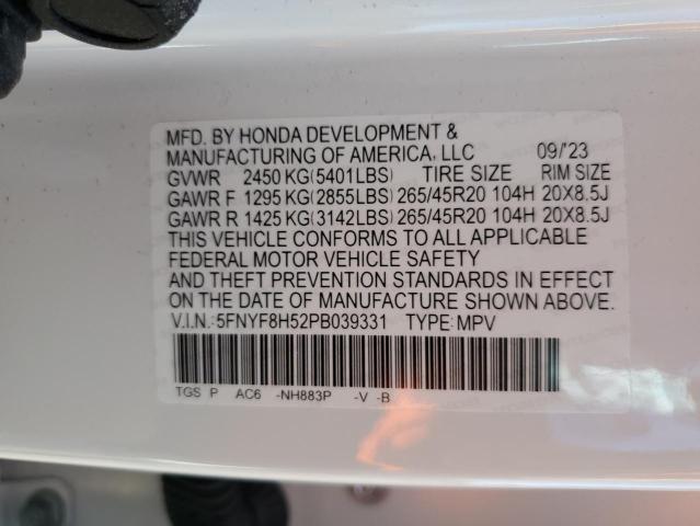 5FNYF8H52PB039331 - 2023 HONDA PASSPORT EXL WHITE photo 12