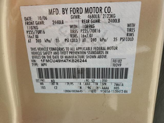 1FMCU49H47KB26244 - 2007 FORD ESCAPE HEV TAN photo 13