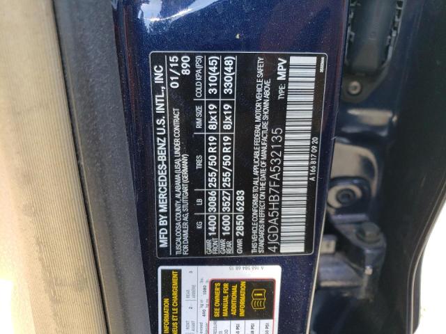 4JGDA5HB7FA532135 - 2015 MERCEDES-BENZ ML 350 4MATIC BLUE photo 13