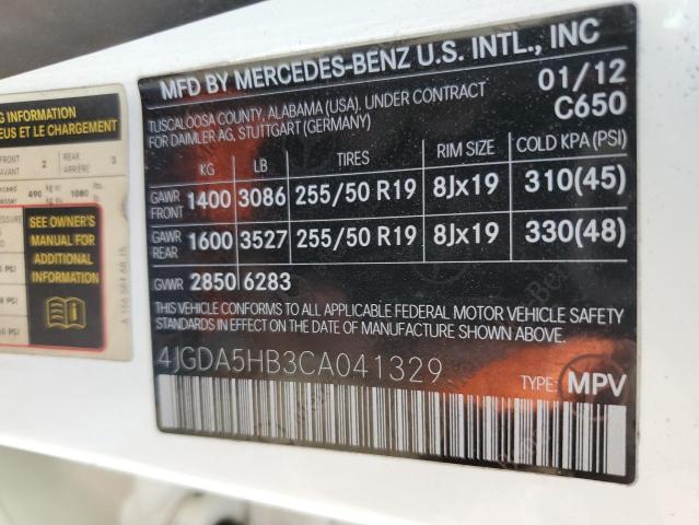 4JGDA5HB3CA041329 - 2012 MERCEDES-BENZ ML 350 4MATIC WHITE photo 13