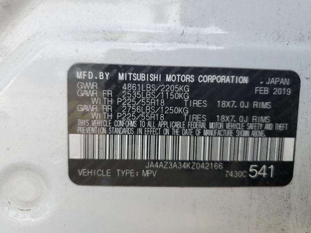 JA4AZ3A34KZ042166 - 2019 MITSUBISHI OUTLANDER SE WHITE photo 13