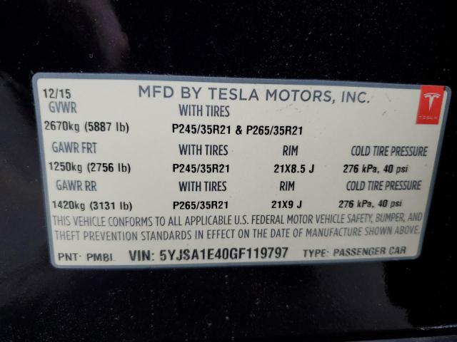 5YJSA1E40GF119797 - 2016 TESLA MODEL S Qara foto 12