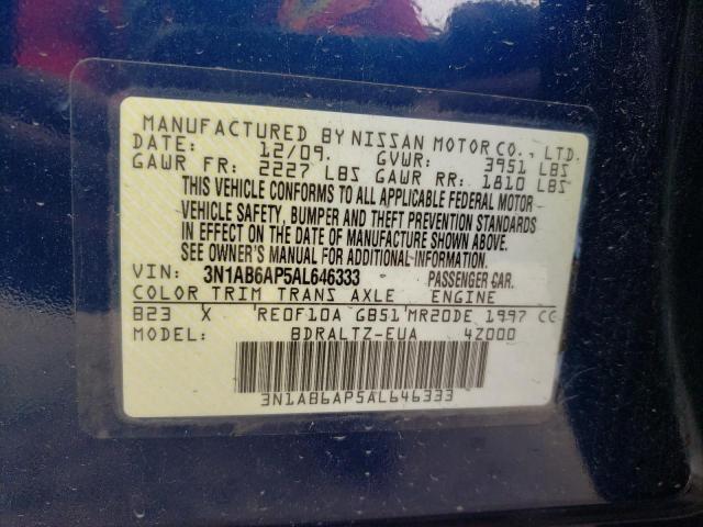 3N1AB6AP5AL646333 - 2010 NISSAN SENTRA 2.0 BLUE photo 12