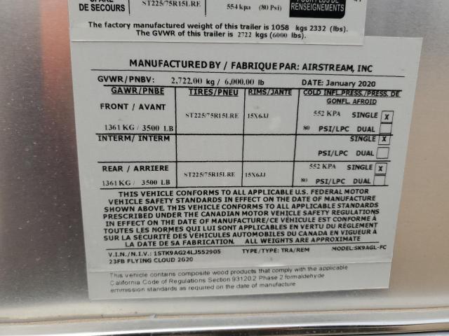 1STK9AG24LJ552905 - 2020 AIRS TRAILER SILVER photo 10