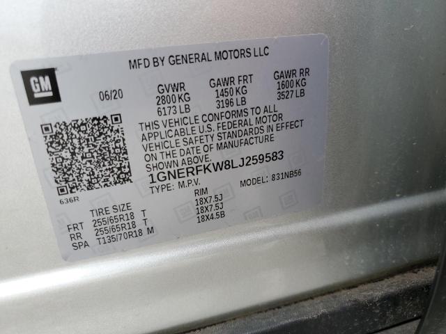 1GNERFKW8LJ259583 - 2020 CHEVROLET TRAVERSE LS SILVER photo 13