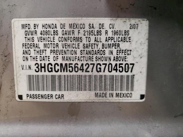 3HGCM56427G704507 - 2007 HONDA ACCORD LX SILVER photo 12