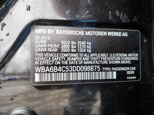 WBA6B4C53DD098875 - 2013 BMW 650 XI BLACK photo 12