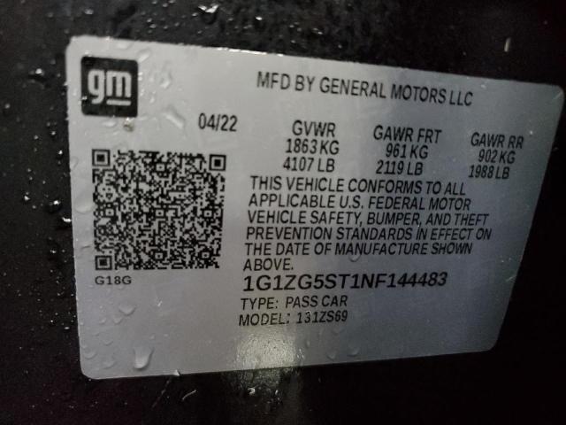 1G1ZG5ST1NF144483 - 2022 CHEVROLET MALIBU RS ნაცრისფერი ფოტო 12