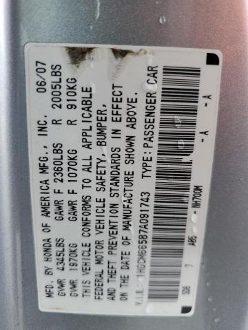 1HGCM66587A091743 - 2007 HONDA ACCORD EX SILVER photo 12