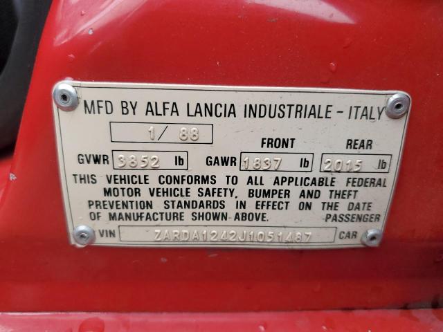 ZARDA1242J1051487 - 1988 ALFA ROMEO MILANO GREEN RED photo 13