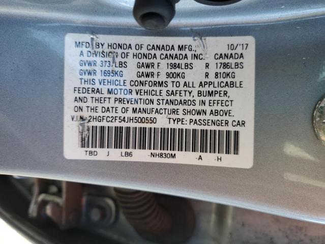 2HGFC2F54JH500550 - 2018 HONDA CIVIC LX SILVER photo 12