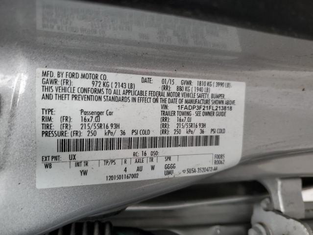 1FADP3F21FL213818 - 2015 FORD FOCUS SE SILVER photo 12