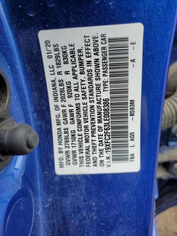 19XFC2F63LE008386 - 2020 HONDA CIVIC LX BLUE photo 13