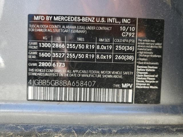 4JGBB5GB8BA658407 - 2011 MERCEDES-BENZ ML 350 SILVER photo 13