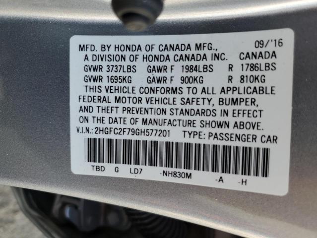 2HGFC2F79GH577201 - 2016 HONDA CIVIC EX GRAY photo 12