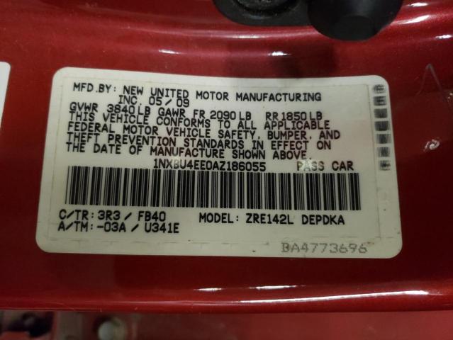 1NXBU4EE0AZ186055 - 2010 TOYOTA COROLLA BASE RED photo 12