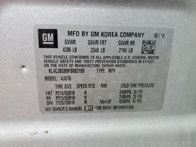 KL4CJBSB8FB062189 - 2015 BUICK ENCORE CONVENIENCE SILVER photo 13