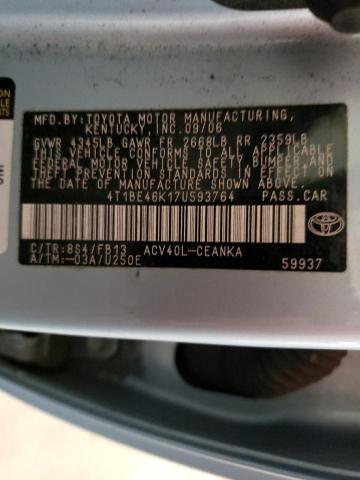 4T1BE46K17U593764 - 2007 TOYOTA CAMRY CE TURQUOISE photo 13