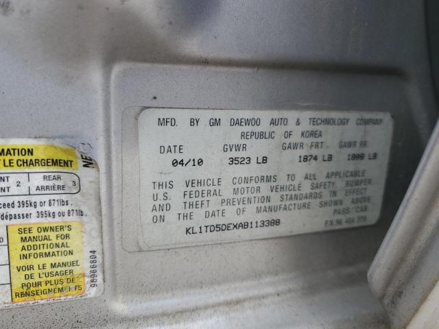 KL1TD5DEXAB113388 - 2010 CHEVROLET AVEO LS Gümüş foto 12