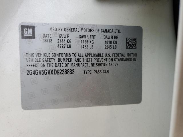 2G4GV5GVXD9238833 - 2013 BUICK REGAL GS Кремовый фото 13