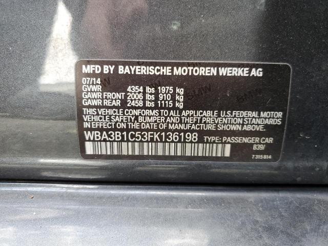 WBA3B1C53FK136198 - 2015 BMW 320 I GRAY photo 12