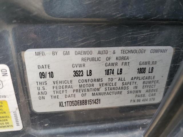 KL1TD5DE8BB151431 - 2011 CHEVROLET AVEO LS Dəniz mavisi foto 12