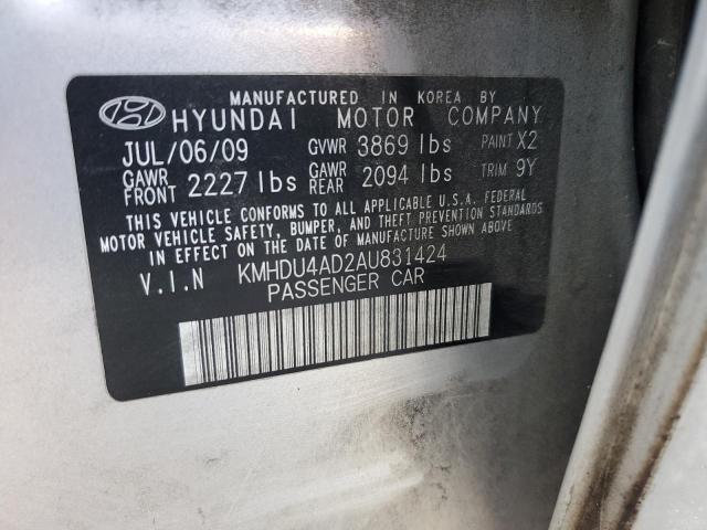 KMHDU4AD2AU831424 - 2010 HYUNDAI ELANTRA BLUE SILVER photo 12