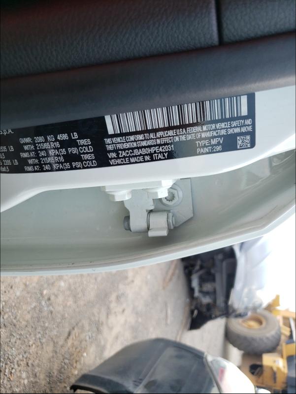 ZACCJBAB0HPE42031 - 2017 JEEP RENEGADE SPORT თეთრი ფოტო 10