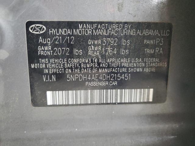 5NPDH4AE4DH215451 - 2013 HYUNDAI ELANTRA GLS GRAY photo 12