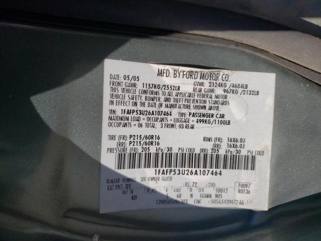 1FAFP53U26A107464 - 2006 FORD TAURUS SE TURQUOISE photo 12