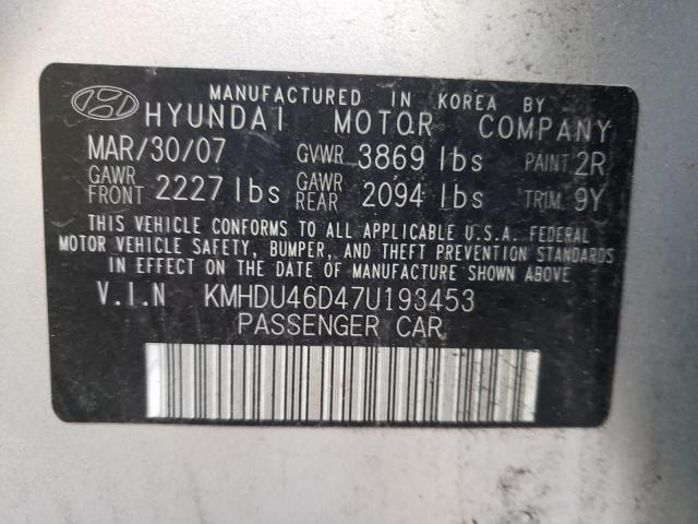 KMHDU46D47U193453 - 2007 HYUNDAI ELANTRA GLS SILVER photo 12