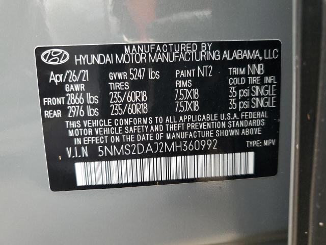 5NMS2DAJ2MH360992 - 2021 HYUNDAI SANTA FE SEL Մոխրագույն լուսանկար 14