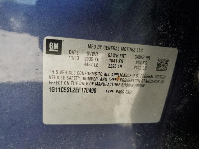 1G11C5SL2EF178490 - 2014 CHEVROLET MALIBU 1LT 蓝色 照片 12