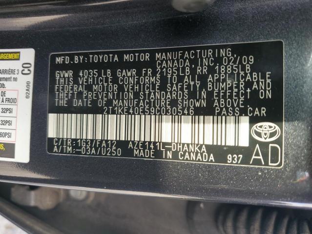 2T1KE40E59C030546 - 2009 TOYOTA COROLLA MA S GRAY photo 12