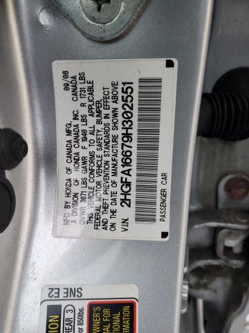 2HGFA16679H302551 - 2009 HONDA CIVIC LX-S Күміс фото 12